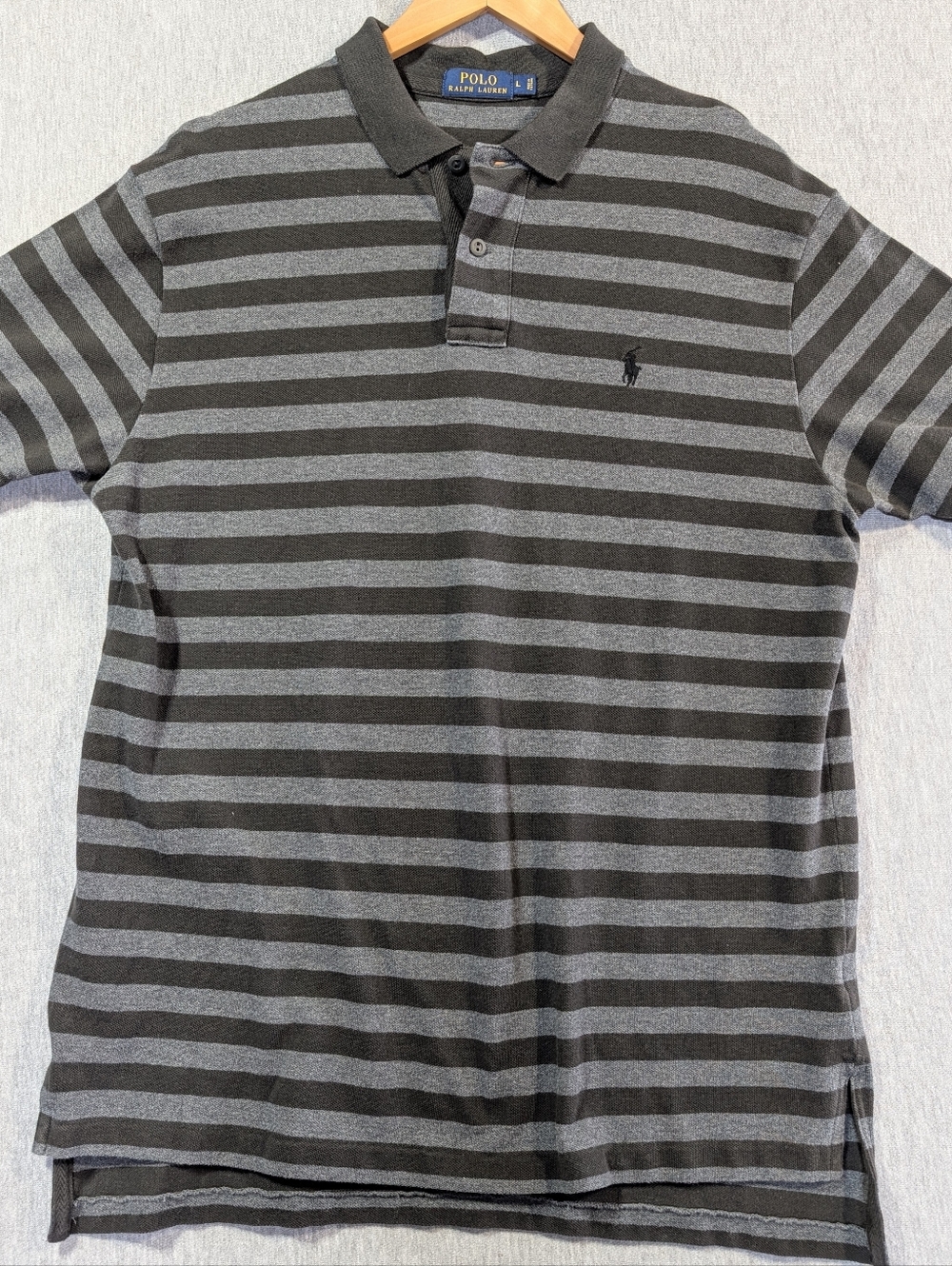 Polo Ralph Lauren Striped Polo Golf Shirt Men's Large Gray Dark Brown